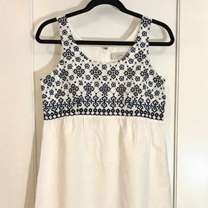 White Baby Doll Dress with Blue Embroidery